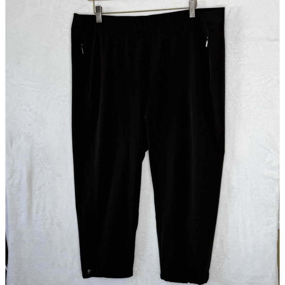 Chico’s Black Tapered Ankle Athletic Pants Front Zip Pockets Size 14 *Spot